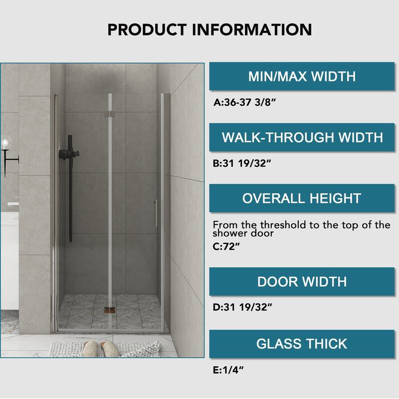 30/32/34/36 Bi-fold Semi-Frameless Shower Door with Clear Tempered Glass