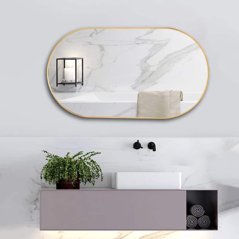 36 in. W x 18 in. H Oval Stainless Steel Framed Wall Bathroom Vanity Mirror - 36" x 18"