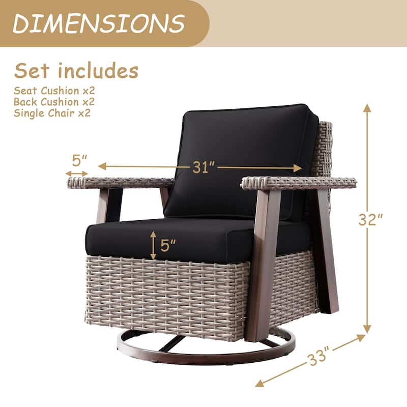 Cozywor Wicker Patio Outdoor Swivel Rocking Chair (Set of 2)