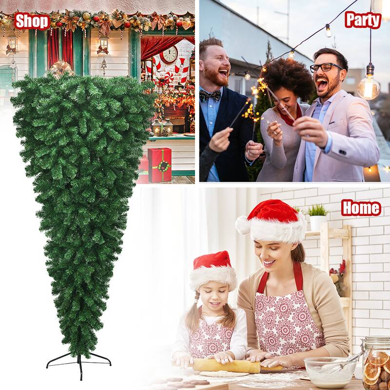 Costway 7Ft Unlit Upside Down Artificial Christmas Tree with 1000 - 7 FT