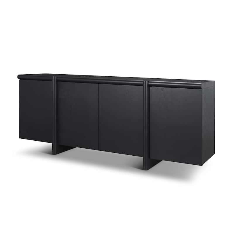 Rowan Black Oak Wood Closed 4 Door Sideboard - 82.0L x 20.0W x 32.0H - Black
