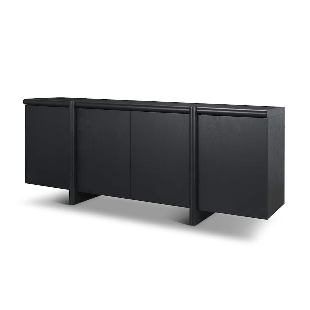 Rowan Black Oak Wood Closed 4 Door Sideboard - 82.0L x 20.0W x 32.0H