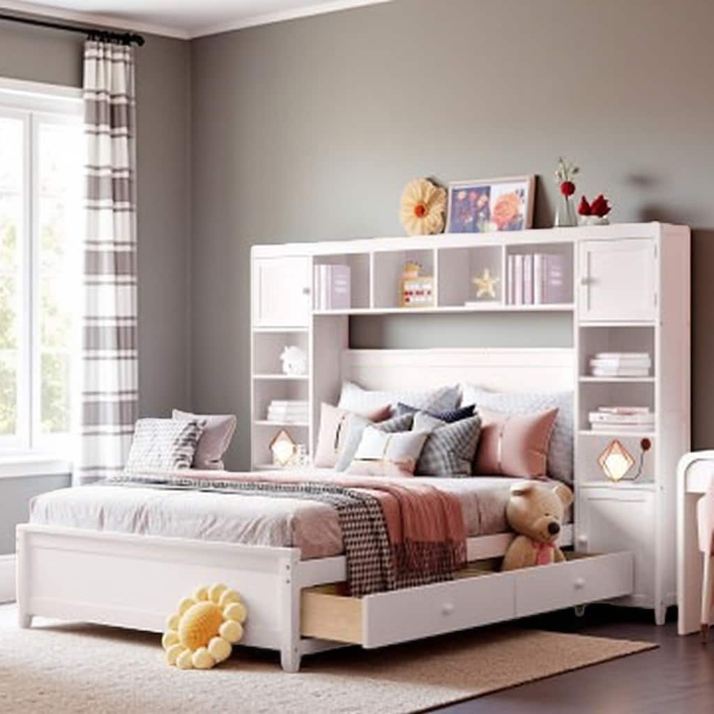 Full Size Wooden Platform Bed with Integrated Cabinets, Shelves, and Smooth-Glide Drawers for Maximum Storage and Organization