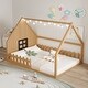 preview thumbnail 13 of 28, Wood Full Size House Floor Bed with Window,Fence and LED Lights