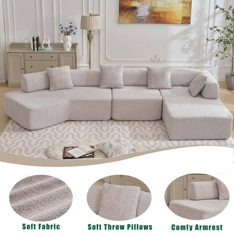 Modern Minimalist 140" L-Shape Couch ,No Assembly Required,Boucle,Modular Sofa ,Couch with Chaise