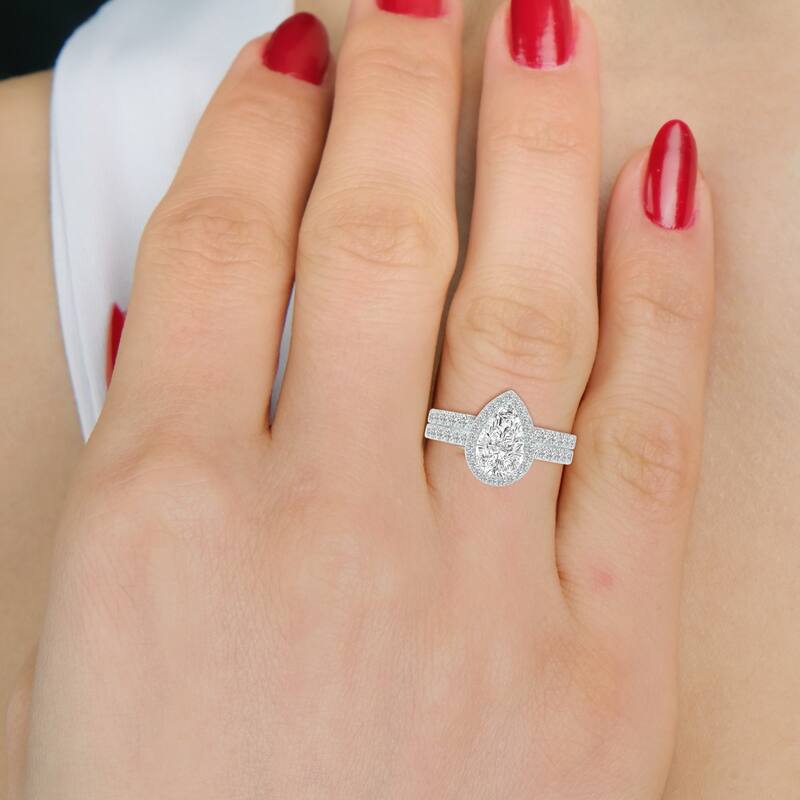 Marquee 2 3/4 Carat TW Center Pear Shape Lab Grown Diamond Halo Bridal Set in 14Karat White Gold