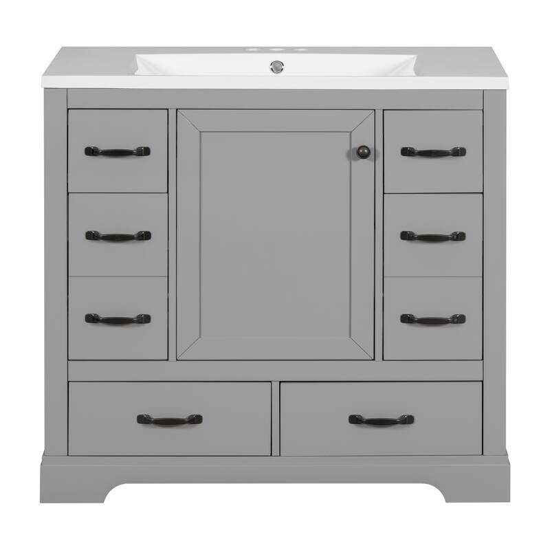 Freestanding 36" Vanity with Solid Wood, Undermount Sink, and Ample Storage - Grey Finish - 36in L
