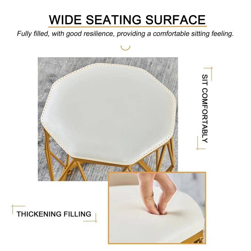 Compact Vanity Stool with Golden Iron Base