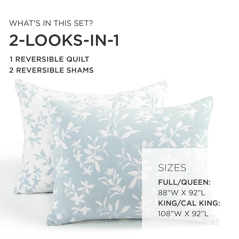 Lush Decor Floral Jacquard Reversible Soft Matelasse Quilt 3-Piece Set