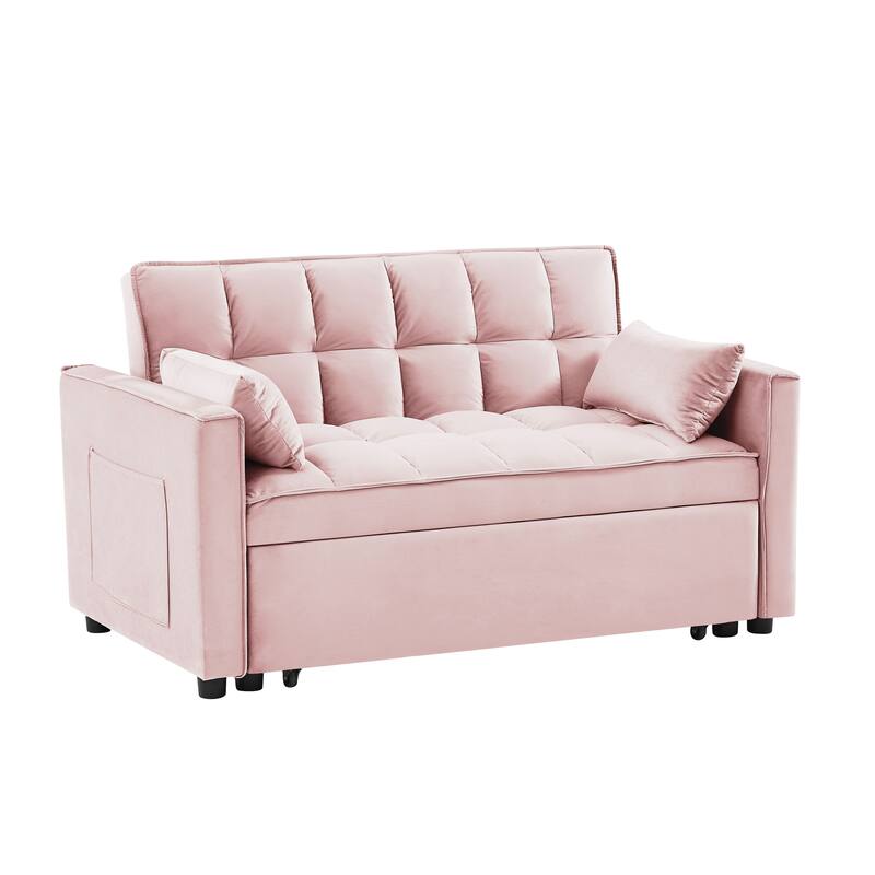 55.2" Velvet 2-in-1 Convertible Sofa Bed with Adjustable Backrest
