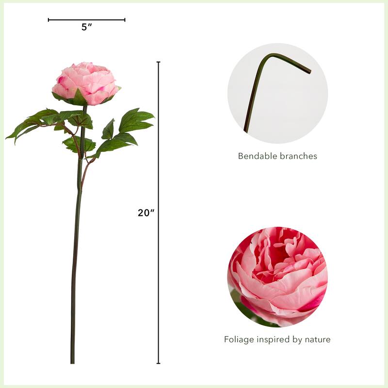 Peony Artificial Floral Stem Sprays - 20" - Set of 3 - Pink