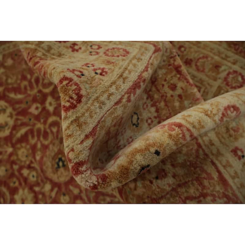 Hand Knotted Oriental 100% Wool Carpet Traditional Floral Oranges & Rust Qum Area Rug - 9' 5'' X 6' 1''