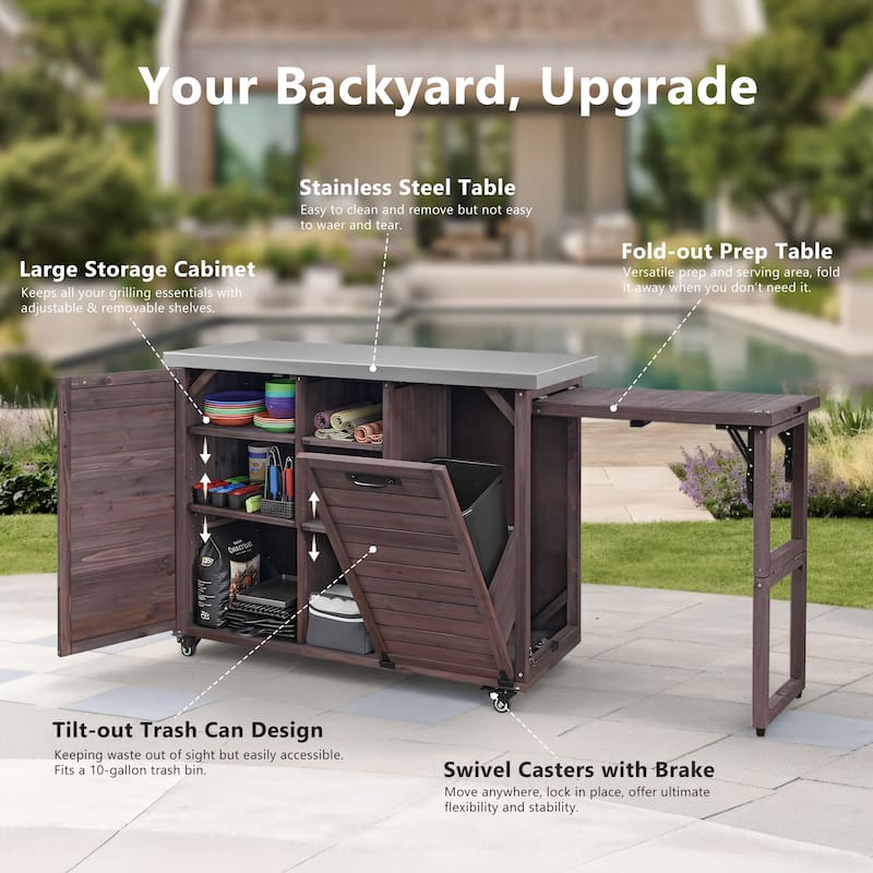 78.3" Outdoor Kitchen Island with Foldable Grill Table - Dark Brown