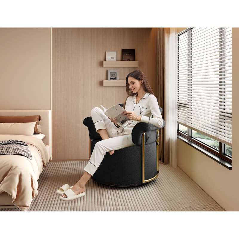 360 Degree Square Swivel Accent Sofa Chair,Fluffy Fabric Lounge Wide Upholstered Reading Chair
