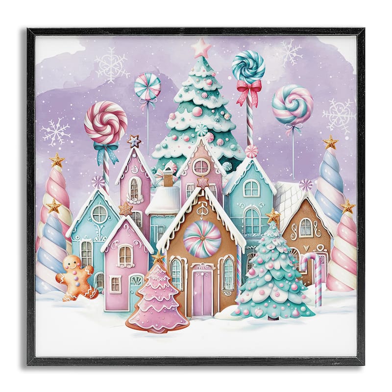 Stupell Gingerbread Candy Town Framed Giclee Art Design By Nicole DeCamp - 17 x 17 - Grey