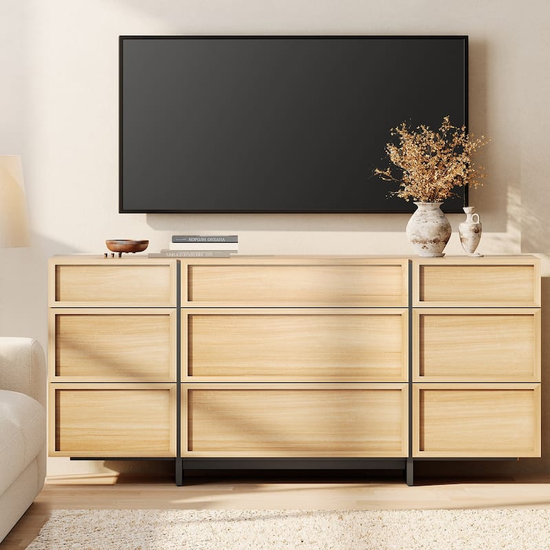 WAMPAT Modern TV Stand, Entertainment Center with T-Shaped Legs, Media Console Table with Storage Drawers