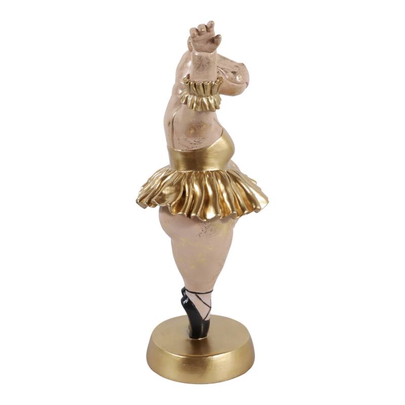 Decorative Ballerina Resin Hippo Figurine with Base - 16", Gold & Gray - 15.75"