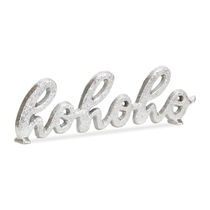 Handcrafted "hohoho" Christmas Table Sign - 8.5" - Silver