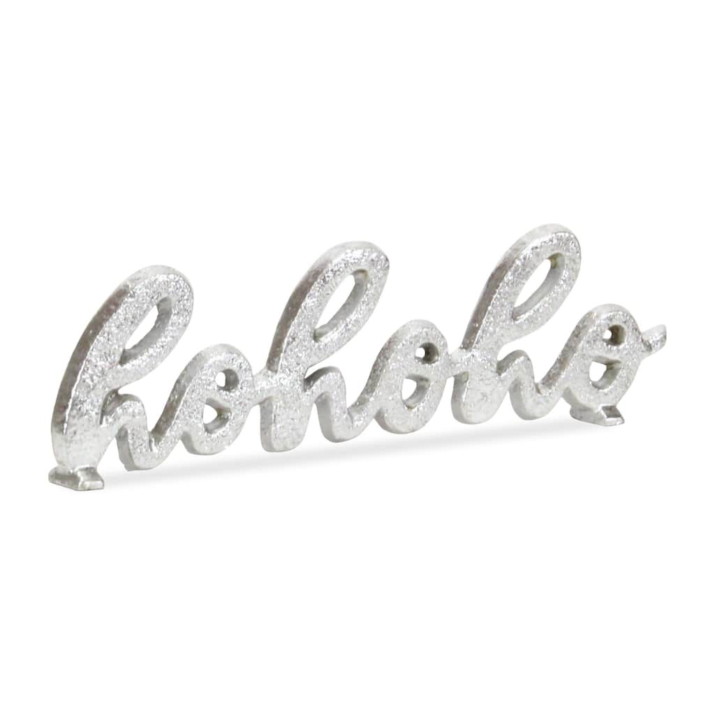 Handcrafted "hohoho" Christmas Table Sign - 8.5" - Silver