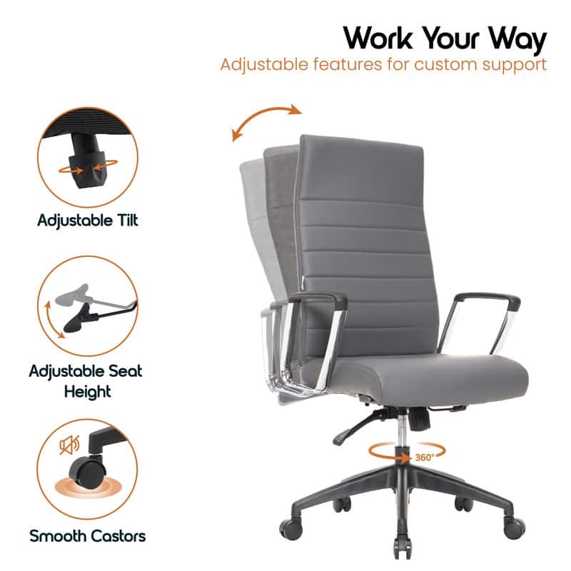 Hilton Modern High Back Ergonomic Leather Office Chair with Adjustable Height, Swivel, and Tilt for Conference or Executive Desk
