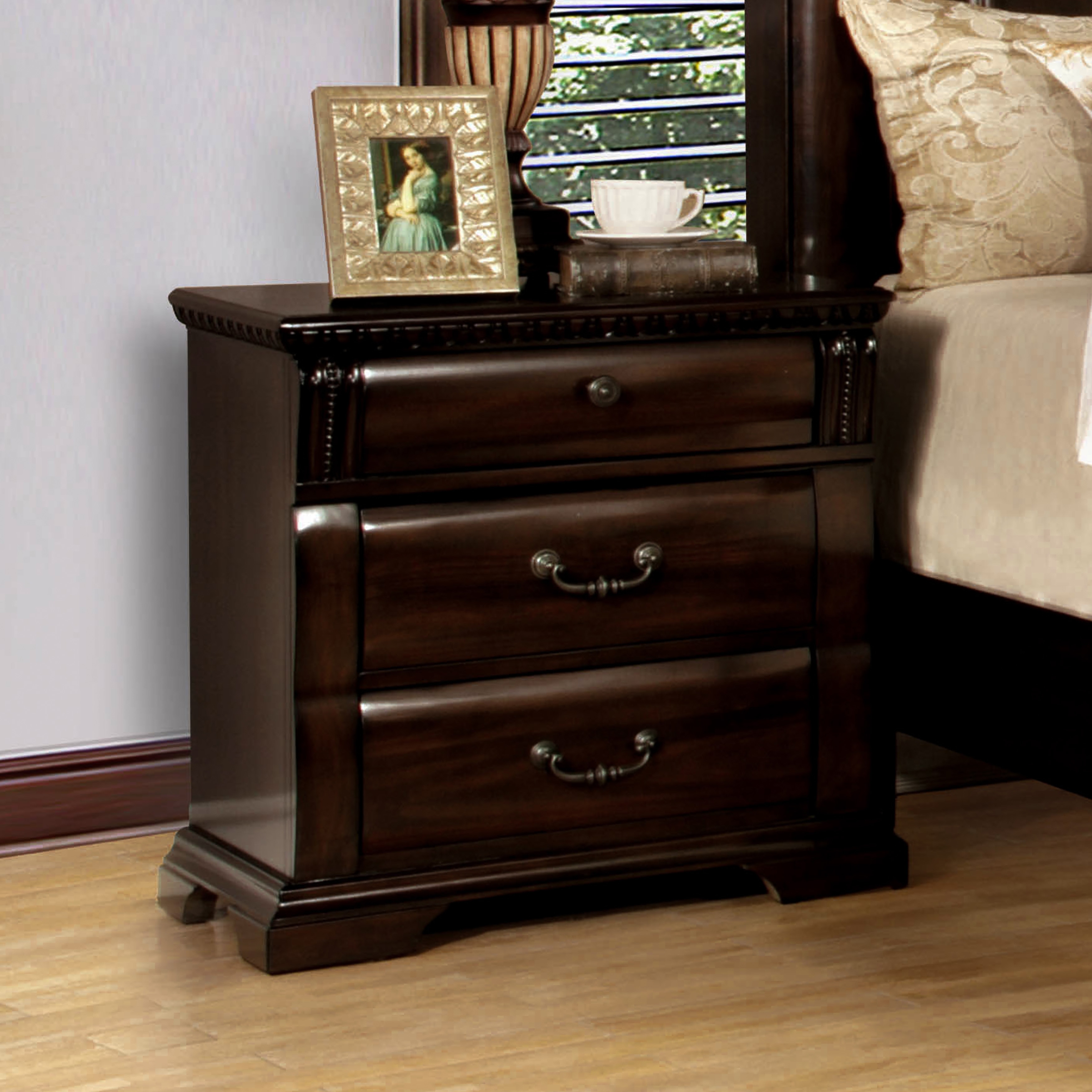 Furniture of America Tay Transitional Solid Wood 3-Drawer Nightstand