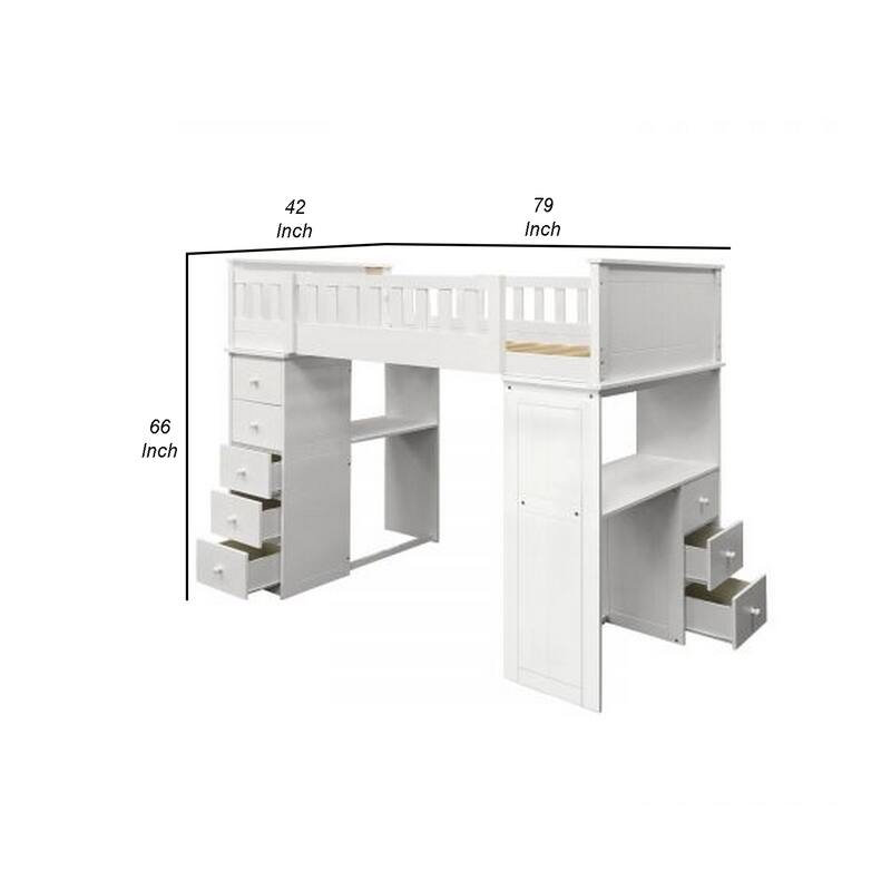 Twin Loft bed with 8 Drawers and 1 Desk, White