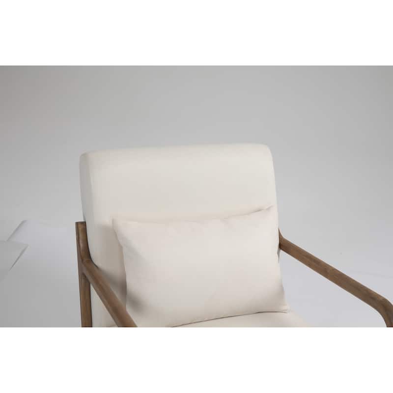 White+Oak Velvet Modern Upholstered Accent Chair with Natural Wooden Frame for Living Room