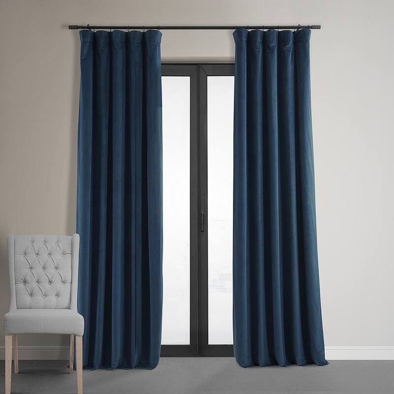 Exclusive Fabrics Signature Midnight Blue Velvet Blackout Curtain Panel - 50 X 84 - Midnight Blue