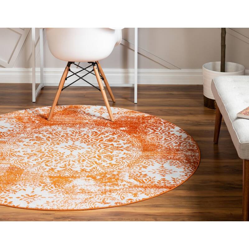 Transitional Fredo Collection Area Rug - 7' Round - Orange