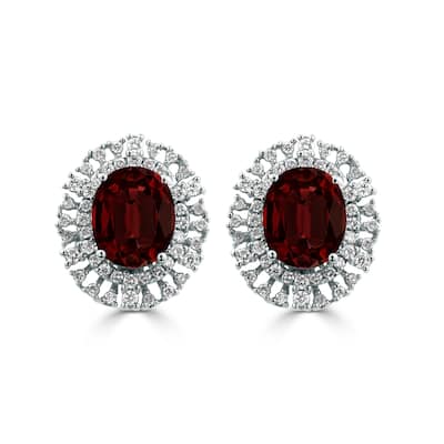 Auriya 5 5/8ct Fancy Oval-cut Garnet Halo Diamond Earrings 1 1/10cttw 18K Gold