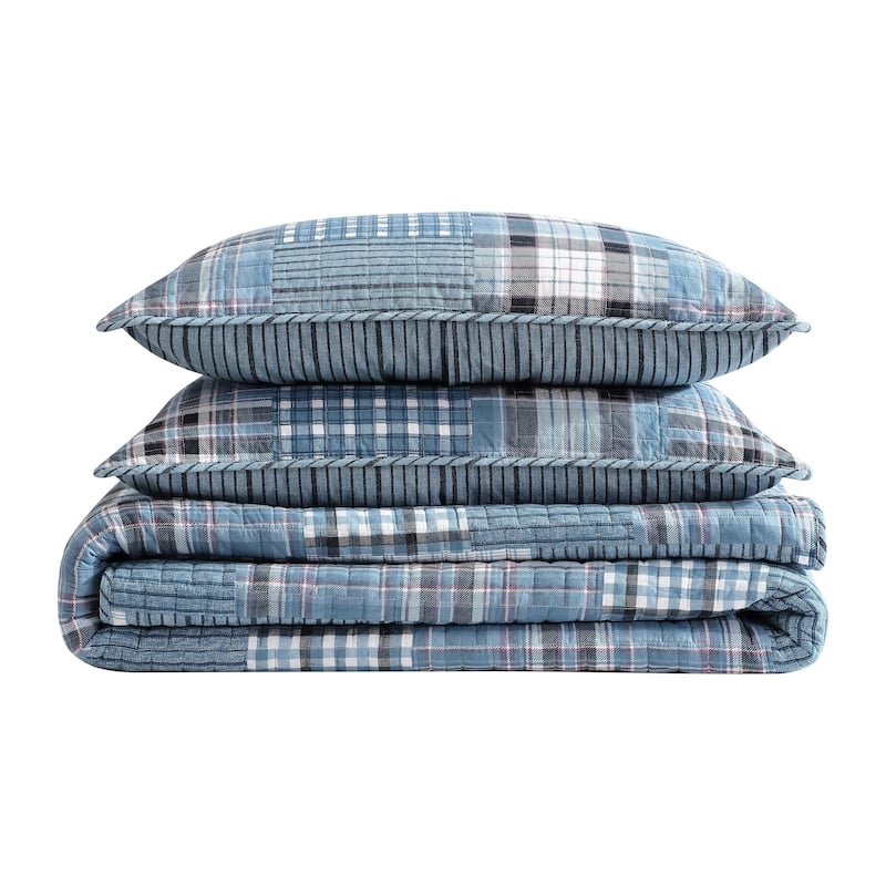 Eddie Bauer Hawthorne Cotton Reversible Blue Quilt Set