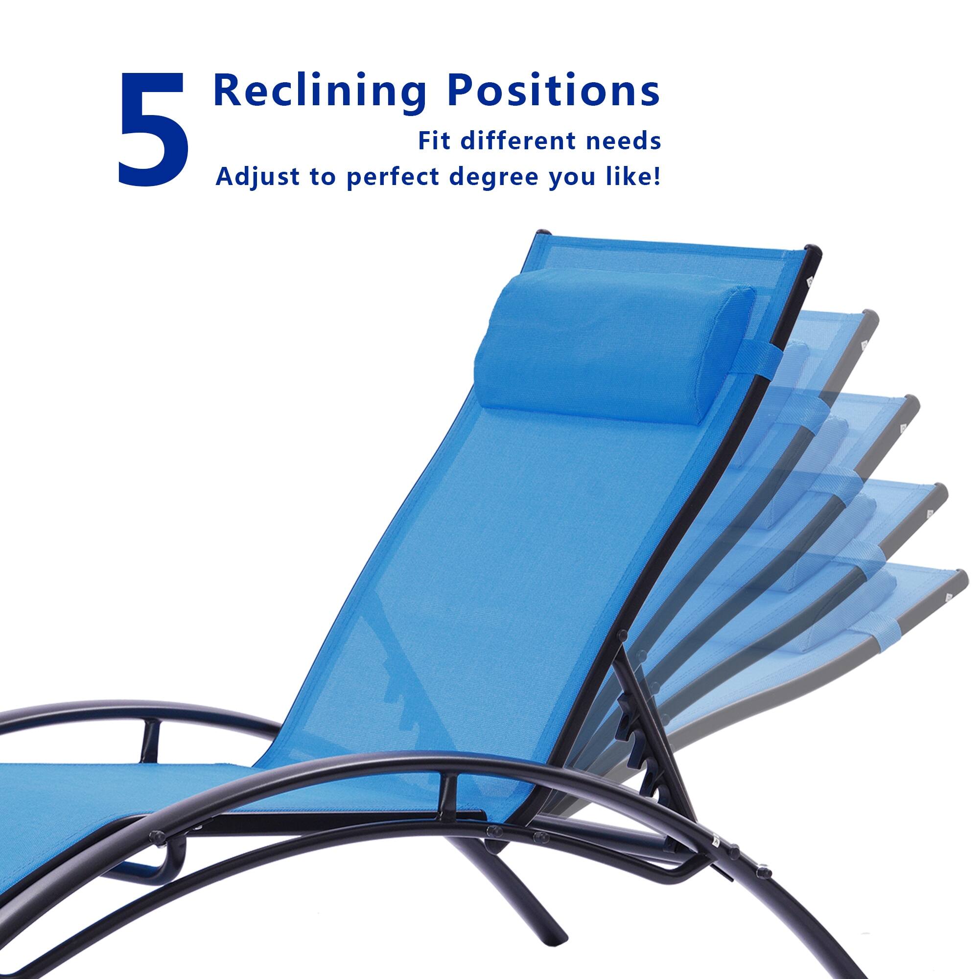 2Pcs Outdoor Ergonomic Chaise Lounge Pool Sunbed Chair 5 Position