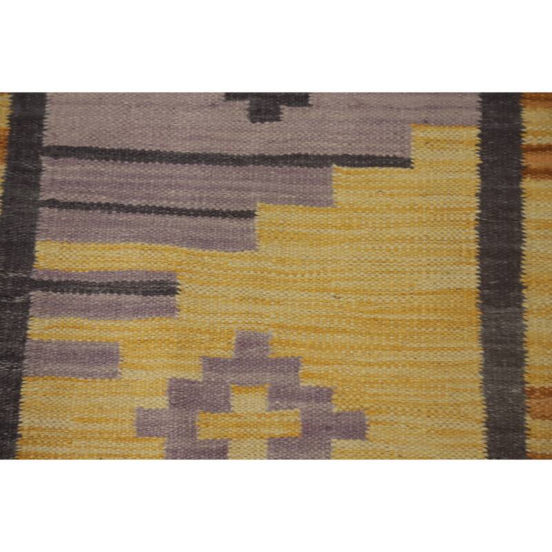 Hand Woven Oriental 100% Wool Carpet Southwestern Tribal Yellow & Gold Kilim Runner Rug - 5' 9'' X 2' 1''