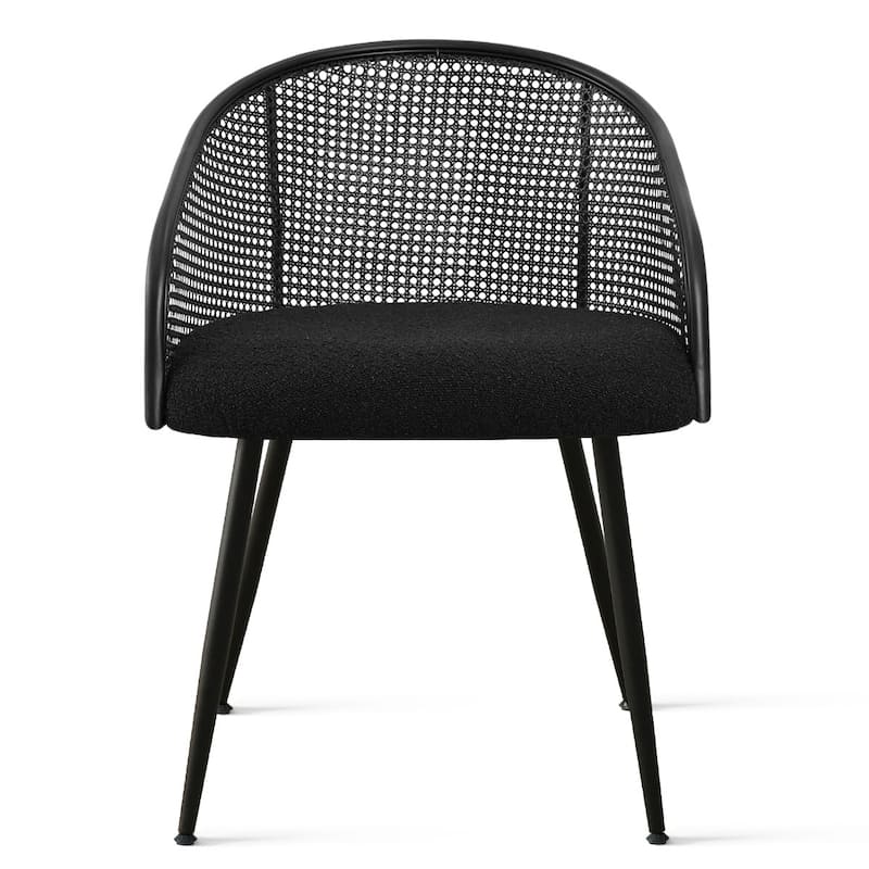 19" Seat Height Rattan Boucle Dining Armchair(Set of 2)