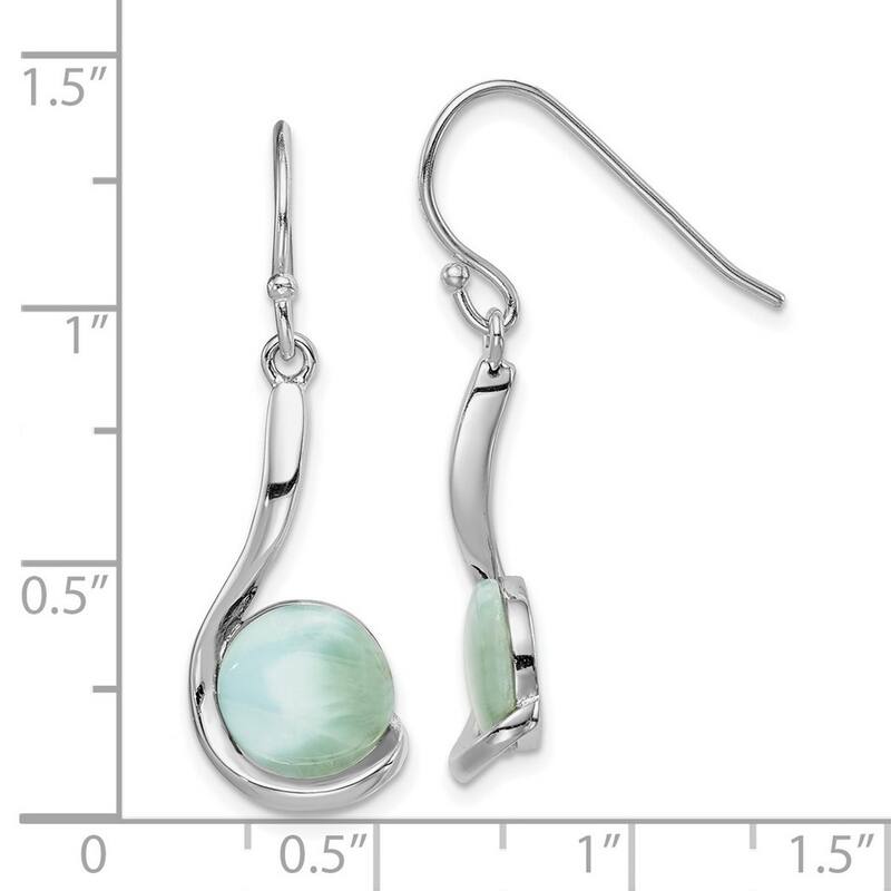 Curata 925 Sterling Silver Rhodium Plated Larimar Swirl Long Drop Dangle Earrings 34.47x10.73mm