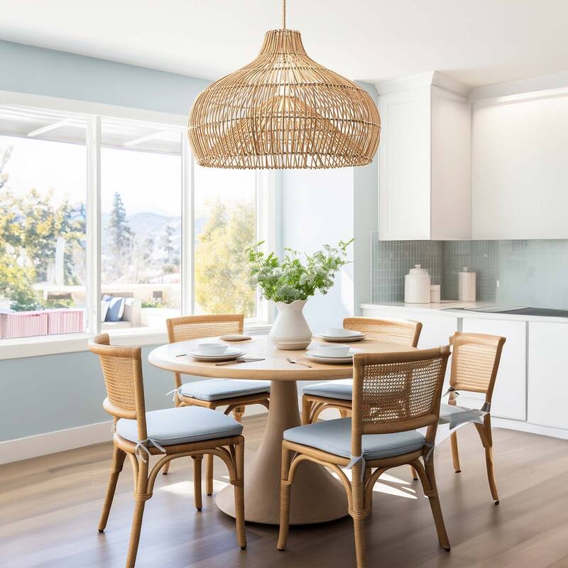 Oceania - 22" & 24" Natural Rattan Plug-In or Hardwired Cone Pendant Light for Dining Room, Kitchen, or Bedroom in Boho Style