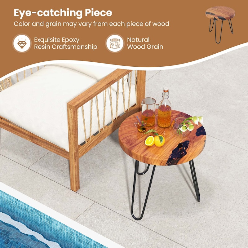 20" Round End Table Outdoor Side Table Rustic Sofa Table for Patio