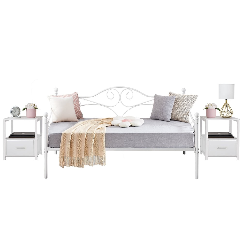 VECELO 3-Pieces Modern Bedroom Set with Black/White Nightstands, 2 Style Options