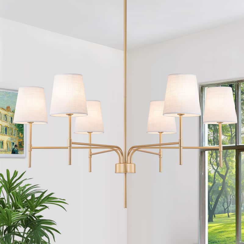 Starsky Transitional & Modern Chandelier with White Fabric Shades