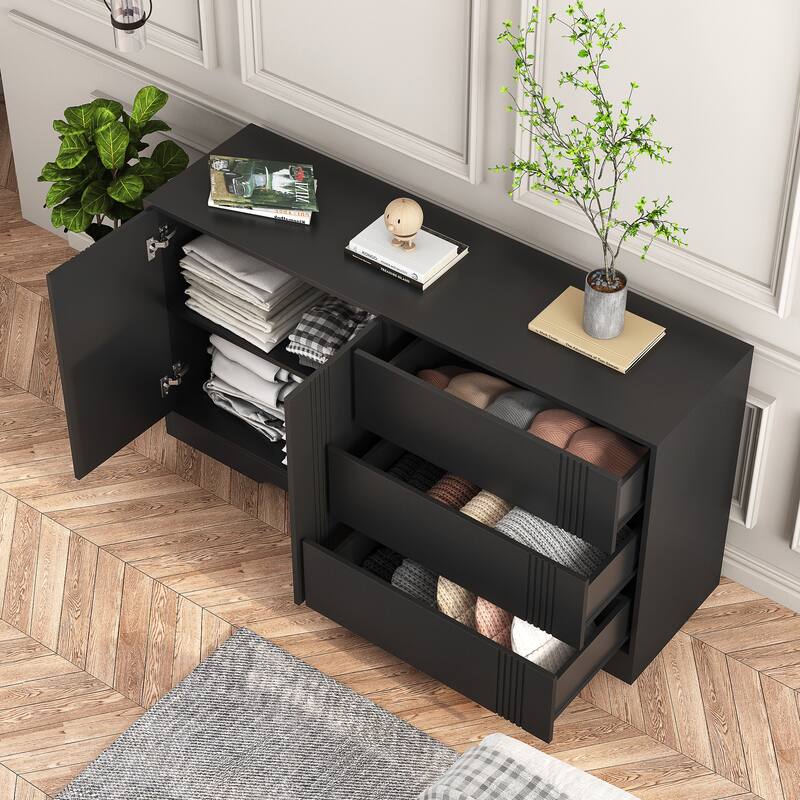 Sideboard Buffet Cabinet, Modern Kitchen Buffet Storage Cabinet with Drawer and Doors,Large Coffee Bar with Adjustable Shelves - Black