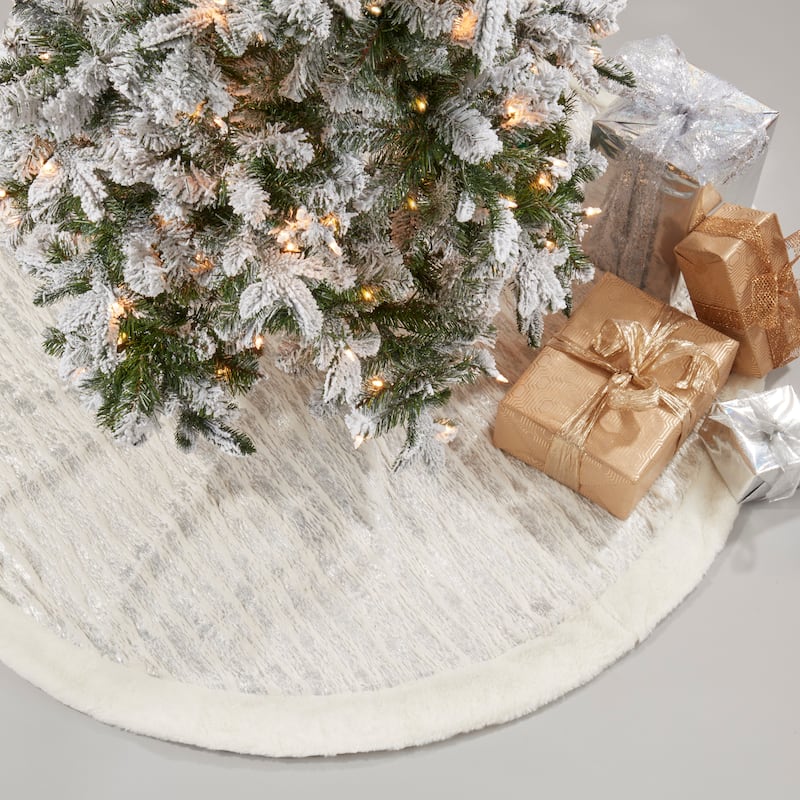 Enchanted Frost Foil Print Faux Fur Tree Skirt - Silver - 60"x60"