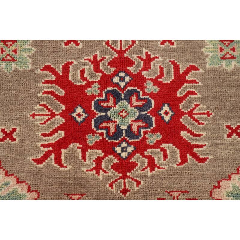 Geometric Kazak Oriental Square Area Rug Hand-Knotted Wool Carpet - 6'8" x 6'6"