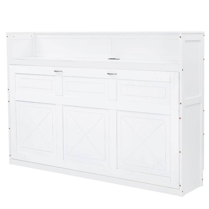 Twin XL Size Murphy Bed with Desk,LED Light and USB Charging Station