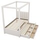 preview thumbnail 6 of 33, Canopy Bed with Trundle & 3 Storage Drawers, Wood Platform Bed, Linen Upholstery Storage Bed Frame for Bedroom