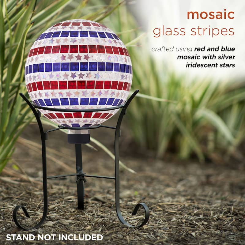 Alpine Corporation 10" Diameter Indoor/Outdoor Patriotic Glass Stars and Stripes Gazing Globe Yard Decoration Red White and Blue