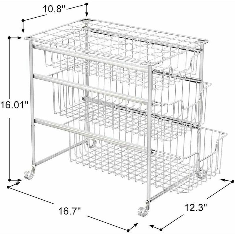 3-Tiered Mesh Storage Basket Organizer Drawer, Chrome