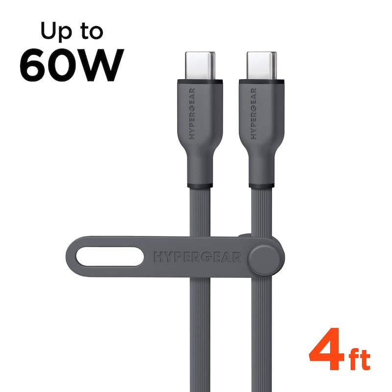 HyperGear Flexi PRO USB-C to USB-C Cable 4ft - Grey
