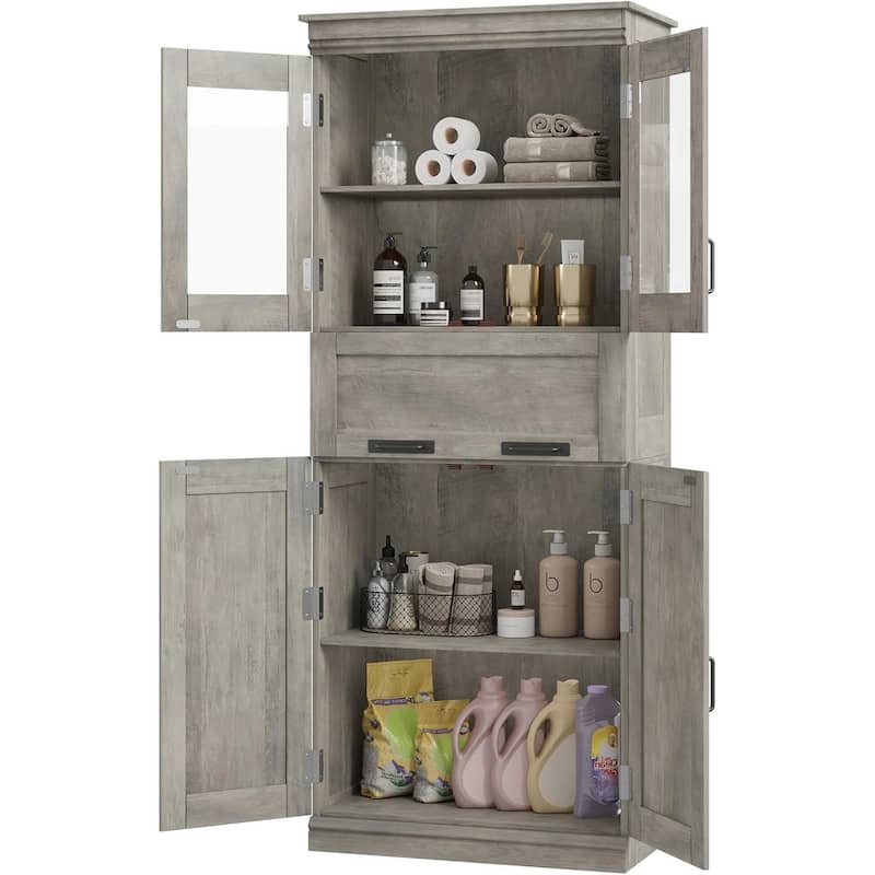 Tall Bathroom Cabinet, Freestanding Storage Cabinet with Glass Doors - Double door-Grey