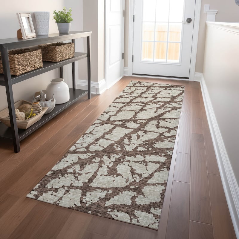 Machine Washable Indoor/ Outdoor Abstract Contemporary Chantille Rug