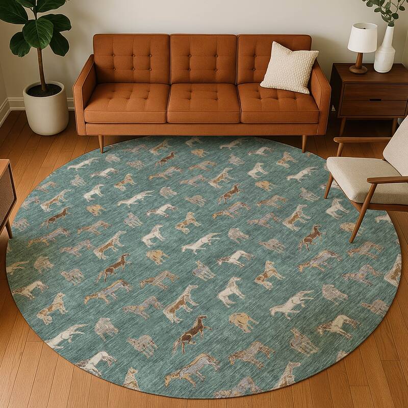 Machine Washable Indoor/ Outdoor Horses Chantille Rug